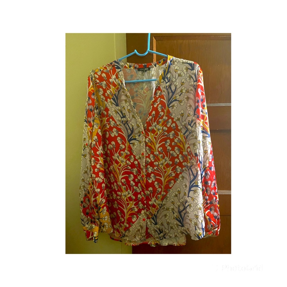 Satin long sleeve button shirt Red/combo (never worn) took tag off.